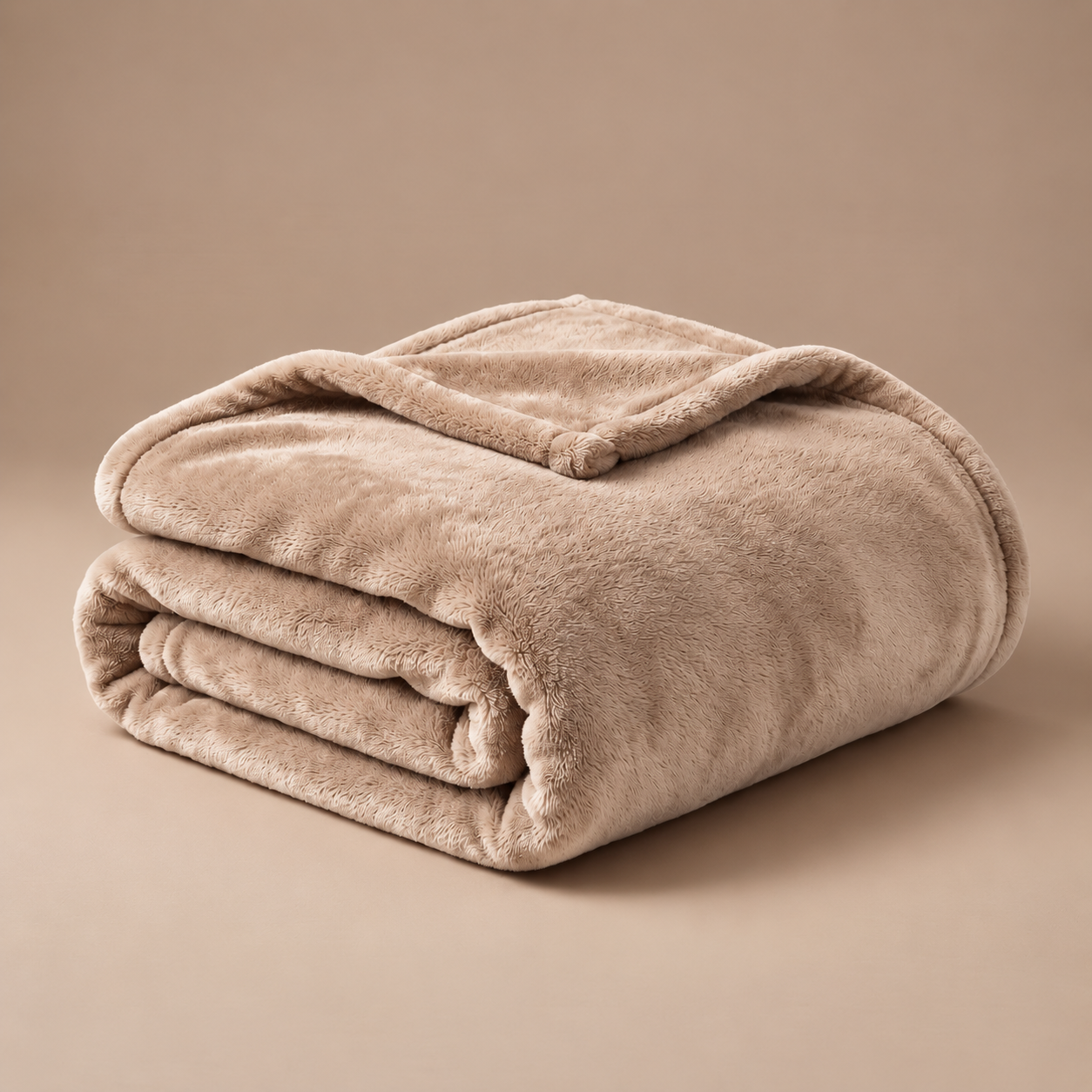 Close-up of soft taupe plush blanket texture